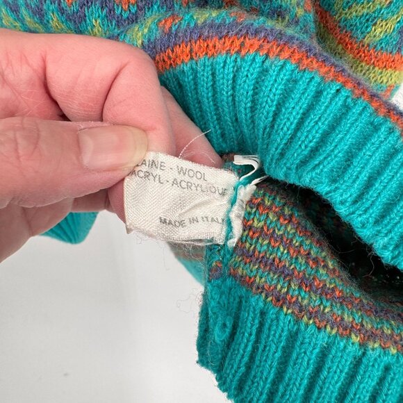 Vintage Personaggi Celebri Sweater Mens Medium Blue Wool Blend Collar - Picture 4 of 7
